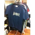 T-Shirt (Girlie) Jesus. silber auf blau