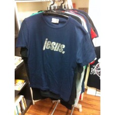 T-Shirt (Girlie) Jesus. silber auf blau