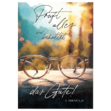 Postkarte "Prüft alles und behaltet das Gute" Motiv Brille (Undarstellbar)