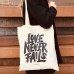 Stoffbeutel Love never fails (schwarz oder natur)